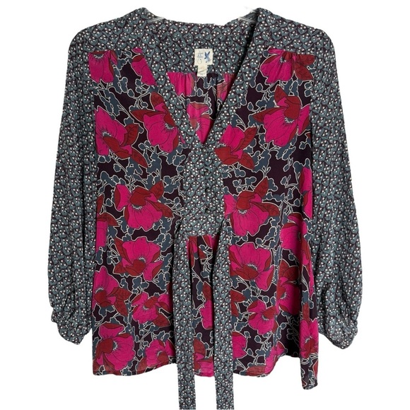 Anthro Edme Esyllte Silk Tie Back Blouse Top Shirt Sz 0 Boho Fairy Romantic Fem - Picture 5 of 9